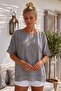 Gray Pool Collar Short Sleeve Sequined Sleeves and Hem with Mesh Detail Star Appliqué Woven Blouse 63 68 - 5