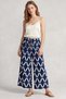 Women's Cobalt Blue White Patterned Wide Leg Trousers - High Waist Atlas Trousers