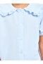 Girls Light Blue Peter Pan Collar Puff Sleeve Shirt - 3