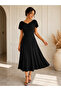 Timeless Elegance - Women's Boat Neck Short Sleeve Long Sandy Dress - 2