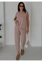 Women's Pique Sleeveless Blouse Elastic Waist Lace-Up Pocketed Trousers Two-Piece Set