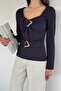 Navy Blue Women's Buckle Blouse - 3