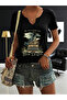Women's Mix Printed Half V-Neck Sleeves Regular Fit Comfortable T-Shirt