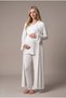 Women's Ecru Double-Breasted Collar New Season Maternity Pajama Set with Nursing Features and Dressing Gown