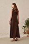 Coffee-Color Sleeveless A-Line 100% Linen Dress - 4