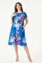 Cobalt Blue Italian Floral and Batik Patterned Dress with Double Side Pockets Size 38 - 44