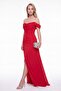 Women's Red Off-Shoulder Long Chiffon Evening Dress with Side Slits