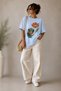 Minimal Double Floral Print Crew Neck Casual Unisex Oversize T-Shirt - Cotton Casual T-Shirt