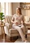 New Season Mink Shawl Collar Patterned Lace Detailed Design Buttoned Short Sleeve Maternity Pajama Set 3-Piece Set - 8