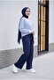 Muslin Pants with Lace Detail and Pockets and Elastic Waist - Dark Blue - 3
