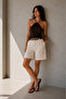 Women's Navy Blue Belted Cotton Long Bermuda Shorts
