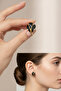 Black Enamel Detailed Yellow Tone Leaf Design Bijouterie Earrings - 4