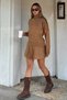 Women's Turtleneck Sweater-Women's Knitwear Top and Bottom Set with Pleated Skirt - 3