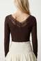 Blouse with Lace Collar and Sleeves Brown - 4