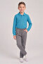 Boys' Turquoise Long Sleeve Polo Collar T-Shirt Gray Ribbed Waist Canvas School Pants Bottom Top Set School Outfit