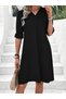 Women's Short Sleeve V-Neck Loose Janjan Crepe Dress - 2