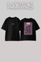 Hali Pattern Tulip Design Back Printed Cotton Black Oversize T-Shirt