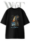 Forest Compass Design Printed Unisex Black Oversize T-Shirt