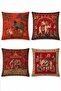 Red Ethnic India Elephants Patterned Set of 4 Throw Pillow Covers - 3