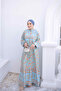 Blue Half Buttoned Sleeves Elastic Skirt Layered Viscose Dress