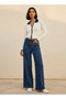 Wide Leg Belted Cotton Jeans - 3