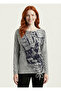 Women's Gray Patterned Knitwear Tunic Blouse