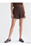Brown Textured Women's Shorts with Elastic Waist - 2