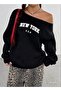 New York Usa Printed Oversized Women's Boat Neck Sweatshirt