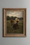 Young Woman with Straw Hat and Horses - Vintage Patterned Painting - Thick Model