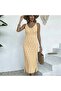100% Cotton Leaf Pattern Long Knitwear Beach Dress with Elastic Waist - 2
