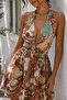 Women's Ethnic Patterned Halter Neck Backless Halter Mini Dress - 2