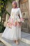 Spanish Sleeve Floral Patterned Dusty Rose Dress - 2