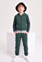 Boy's Stripe Detailed Zippered Hooded Double Pocket Tracksuit Set - 2