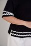 Women's Black and White O-Neck Stripe Detailed Turvukar Sleeve Stylish Combed Cotton Tshirt - 2