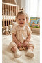 Linen Floral Embroidered Baby Girl Jumpsuit with Elastic Cuffs - 3