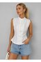 Women's Cotton Chinese Buttoned Stand Collar Sleeveless Blouse Shirt 26066