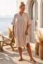 Beige Hakim Collar Short Sleeve Buttoned Hidden Pocket Embroidered Casual Woven Dress 105 75 - 6