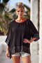 Italian Black Pool Collar 3/4 Sleeve Lined Sequined Casual Silk Woven Blouse 77 70 - 3