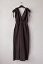 Brown Double-Breasted Collar Sleeveless Robe with Elastic Shoulder Gathering Casual Muslin Long Woven Dress 120 52 - 2