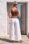 Italian White Pocketed Embroidered Belted Elastic Waist Wide Leg Casual Woven Trousers 99 60 - 8