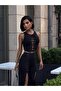 Women's Black Eyelet Detailed Slit Trousers Bustier Set - 7