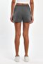 Women's Slit Combed Cotton Fabric Regular Fit Black-Grey Short Mini Casual Shorts - 5
