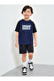 Boys Dark Blue Printed Raglan Sleeve T-Shirt and Shorts Set