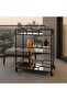 3-Tier Rolling Bar Cart with Glass Shelves, Tempered & Mirror Glass Storage Trolley, Metal Serving Cart with Wheels & Lockable - 3
