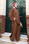 Women's Linda Fabric Asymmetrical Tunic Wide Leg Pants Oversize Hijab Suit 1231 Brown - 5