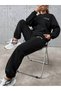 Women's Black Private Printed Crew Neck Oversize Jogger Set