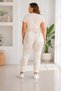 Women's Floral Patterned Elastic Waist Belt Detailed Lycra Comfortable Fit Italian Trousers - 2