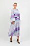 Purple Aurora Gradient Patterned Balloon Sleeve Blouse and Flared Long Skirt Two-Piece Set Tns-9005 - 4