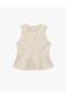 Slim Fit Cotton Stitched Detail Crew Neck Peplum Sleeveless Denim Blouse