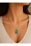 Women's Gold Color Moon Sun and Star Figured Blue Enamel Rectangular Necklace